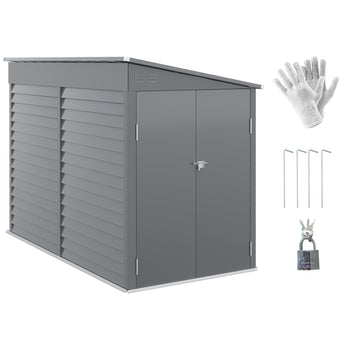 4.6' x 9' Outdoor Storage Shed, Lean to Metal Shed with Foundation Kit, Lockable Doors and Gloves for Patio, Lawn, Gray