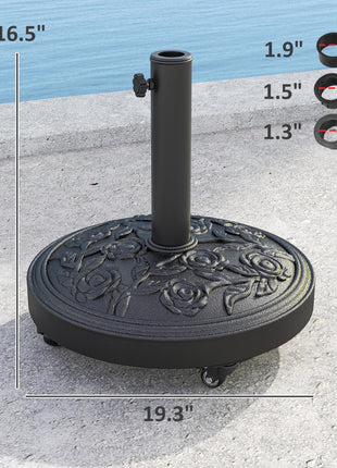 Round Patio Umbrella Base, 46 lbs Resin Umbrella Base with Wheels, Outdoor Umbrella Stand for 1.3"/1.5"/1.9" Umbrella Poles for Outdoor, Lawn, Poolside, Black