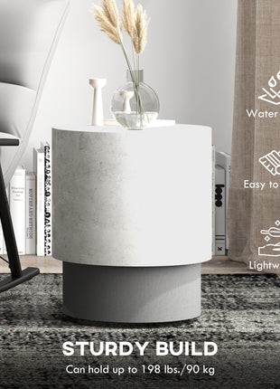 Lightweight Accent Table with Concrete Finish, Round Side Table with 4 Adjustable Feet for Indoor, Outdoor, Gray
