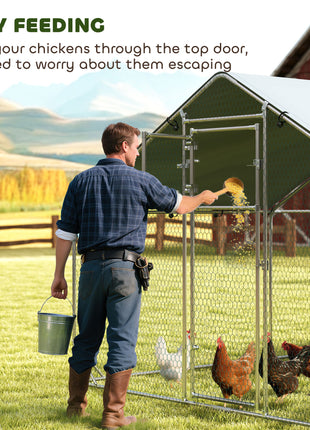 Metal Chicken Coop, 26' x 10' x 6.4' Large Chicken Run with Feeding Door, Waterproof Cover, Hanging Feeder, Perch