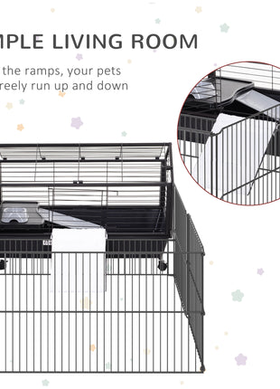 Rolling Metal Rabbit, Guinea Pig, or Small Animal Hutch Cage with Main House and Run