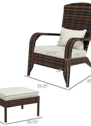 Wicker Adirondack Chair Fire Pit Chair w/ Ottoman & Cushions, White