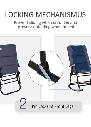 3 Piece Outdoor Folding Rocking Chair and Table Set - Blue and Gray