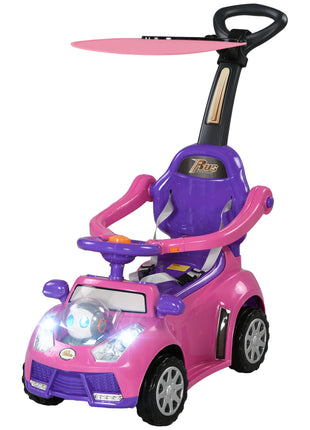 3 in 1 Push Car Sliding Car with Removable Handle, Music, Horn, Canopy, Safety Guardrail, Pink
