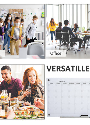35"x23" Dry Erase Wall Calendar Glass Whiteboard Monthly Planner for Homeschool Supplies & Home Office Organization with 4 Markers and 1 Eraser,Frameless