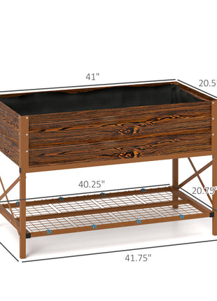 Galvanized Raised Garden Bed, Metal Planter Box with Legs, Storage Shelf and Bed Liner, Dark Brown