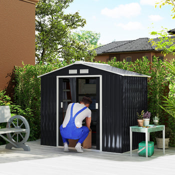 7'x4' Metal Outdoor Shed Organizer & Garden Storage with 4 Vents for Airflow & 2 Easy Sliding Doors - Dark Gray