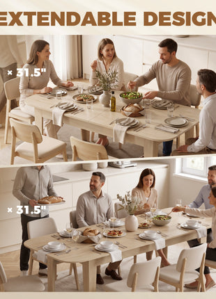 Extendable Oval Dining Table for 4-6, Farmhouse Expandable Kitchen Table, Round Edges, Oak