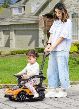 2-in-1 Ride On Push Car for Toddlers 1-3, Licensed Lamborghini Stroller Sliding Car, Push-Along with Under Seat Storage Horn Engine Sound and Steering Wheel, Manual, Orange