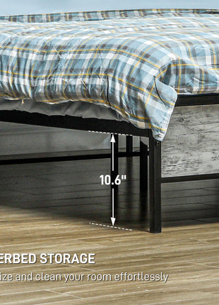 Full Bed Frame with Storage Upholstered Headboard, Full Size Bed Frame with LED Lights, Charging Station, Cement Gray