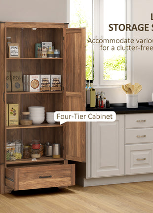 72" Farmhouse Pantry Cabinet with Adjustable Shelves, Kitchen Pantry Cabinet with 2 Doors, Brown