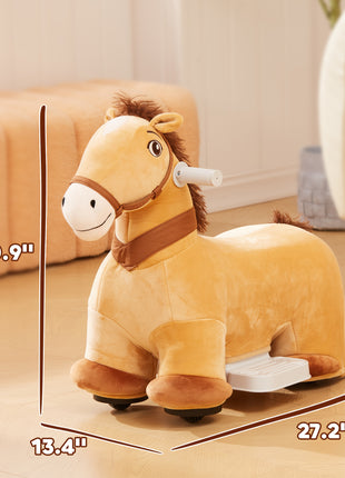 Battery Powered Electric Ride on Pony, 6V Ride on Horse w/ with Music Forward, PU Wheels, Aged 18-36 Months, Brown
