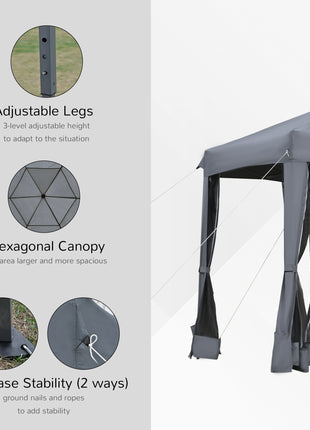 13' x 11' Hexagonal Pop Up Gazebo, Heavy Duty Outdoor Canopy Tent with 6 Mesh Sidewall Netting, 3-Level Adjustable Height and Strong Steel Frame, Gray