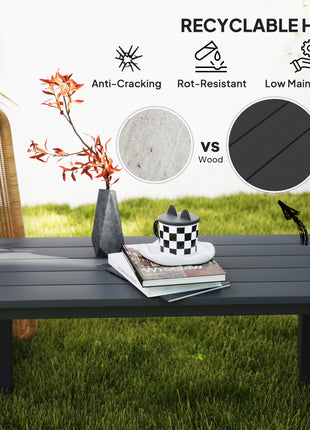 Rectangle Outdoor Coffee Table, HDPE All-Weather Outdoor Patio Table with Slatted Tabletop for Yard, Balcony, Black