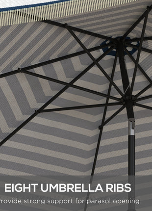 9ft Patio Umbrella Outdoor Table Umbrella w/ Tilt, Crank, Ruffled, 8 Ribs for Garden, Deck, Pool, Blue Stripe