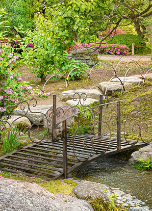 6' Metal Arch Backyard Garden Bridge, Safety Siderails, Arc Footbridge for Backyard Creek, Stream, Pond, Bronze