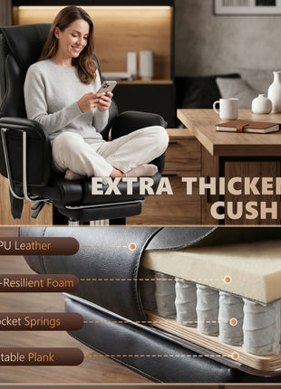 Massage Office Chair with 6 Points Vibration, Executive Desk Chair with High Back, PU Leather, Footrest, Black