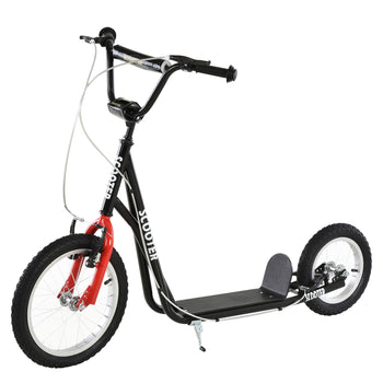 Teens Youth Scooter Ride On Toy with Adjustable Handlebar, Dual Brakes, and Inflatable Wheels For Kids 5+ - Black