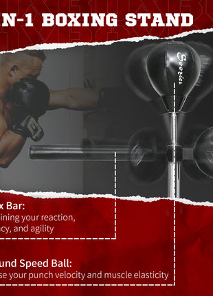 Free Standing Boxing Bag with Stand, Punching Speed Bag Reaction Bar Challenge with Suction Cups, 64-81in Adjustable Height for Teenagers and Adults, Black