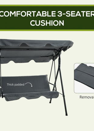 3-Seat Outdoor Patio Swing Chair w/ Cushion, Steel Frame Stand, Adjustable Tilt Canopy for Patio, Garden, Gray