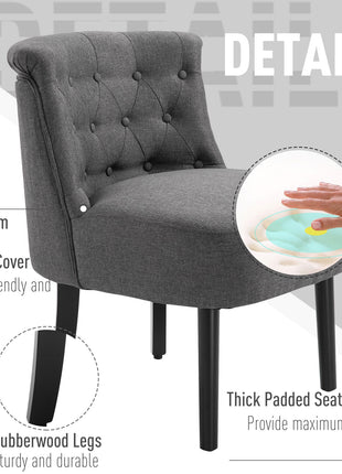 Modern Accent Leisure Chair with Mid Back Button-Tufted Upholstered Fabric and Wooden Legs for Living Room and Bedroom, Grey