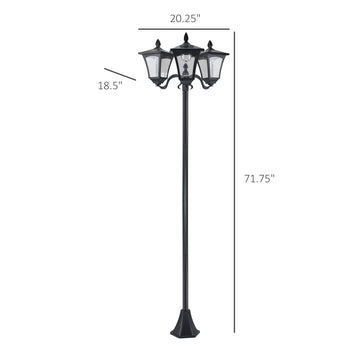 Outdoor Lamp Post Lights, Triple Head Solar Powered Lamp, Street Vintage Solar Post Lamp, for Backyard, Garden Pathway, Driveway, 72 Inches