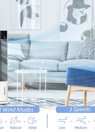 42" 3-In-1 Air Cooler, 52° Oscillating Portable Swamp Cooler with Humidifier, 3 Modes, 3 Speeds, 12H Time, White