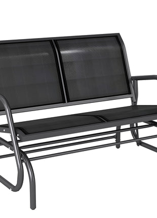 2-Person Outdoor Glider Bench, Patio Double Swing Rocking Chair Loveseat w/Powder Coated Steel Frame for Backyard Garden Porch, Black