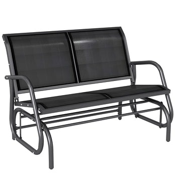 2-Person Outdoor Glider Bench, Patio Double Swing Rocking Chair Loveseat w/Powder Coated Steel Frame for Backyard Garden Porch, Black