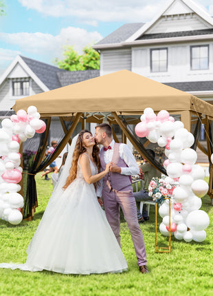 10' x 20' Pop Up Canopy Tent with Netting, Heavy Duty Instant Sun Shelter, Large Tents for Parties with Carry Bag for Outdoor, Garden, Patio, Beige