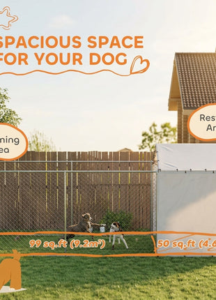 Galvanized Chain Link Large Outdoor Dog Kennel with Waterproof & UV-Resistant Cover, for M&L Dogs, 19.7' x 7.5' x 7.5'