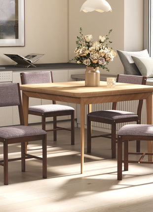 Modern Dining Chairs Set of 4, Linen Fabric Kitchen Chairs with Rubberwood Legs for Dining Room, Living Room, Brown