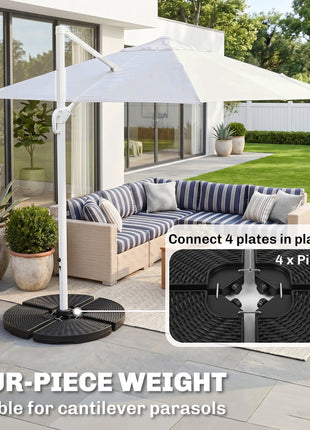 HDPE Material Patio Umbrella Base Weights Sand Filled up to 150 Lb. for Any Offset Umbrella Base | 4-Piece, Water or Sand Filled, All-Weather, Black (Round)