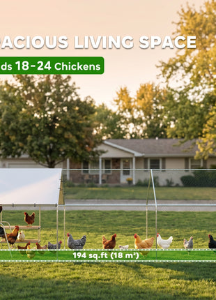 Large Metal Chicken Coop with Waterproof Cover, Roosting Bar, Nesting Box, 9.8' x 19.7' x 6.4'