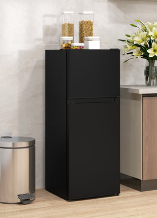 Small Fridge with Freezer, 4 Cu Ft Refrigerator with Reversible Doors, Black