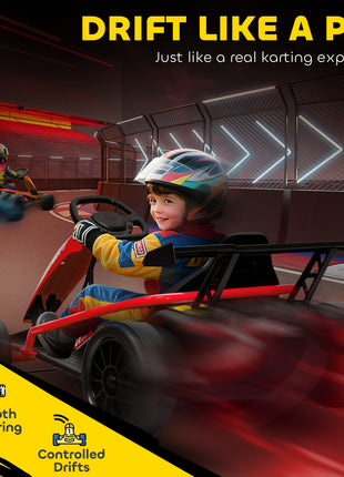 24V 7AH Kids Electric Go Kart, 8.1 MPH Battery Powered Drift Kart with Dual Motors, Soft Start for 8-12 Years, Red