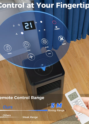 8,000 BTU Moible Air Conditioner 345 Sq. Ft., Dehumidifier Fan Auto Sleep with 24H Timer On/Off, Window Kit, Black