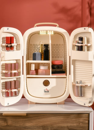 Portable Skincare Fridge with LED Display, 12L Mini Fridge for Beauty, Makeup and Cosmetics, Small Refrigerator Cooler for Bedroom, Home Office, Desktop, White