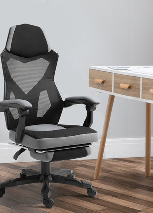 Home Office Chair Adjustable Height Recliner with Retractable Footrest, Mesh Back - Gray