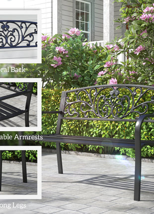 50" Blossoming Pattern Garden Decorative Patio Park Bench with Beautiful Floral Design & Relaxing Comfortable Build