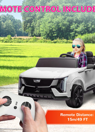 2-Seater 12V 10AH Ride on Truck, Cadillac Escalade Licensed Electric Car for Kids w/ Spring Suspension Wheels, White