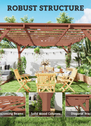 11' x 12.5' Outdoor Wood Pergola with Grape Trellis for Patio, Deck, Backyard, Lawn