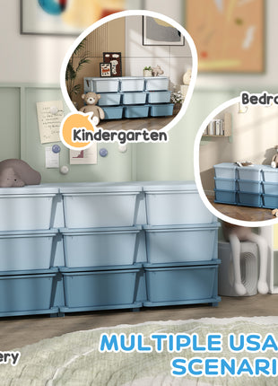29.5" 3 Tier Kids Storage Unit Dresser Tower w/ 9 Drawers, Blue