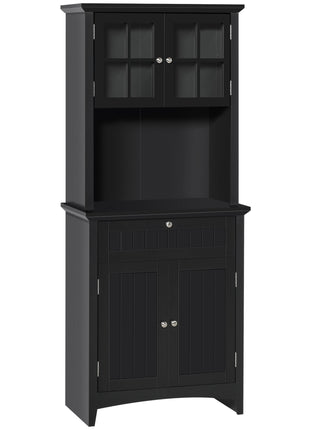 Elegant Buffet with Hutch, Kitchen Pantry Storage Cabinet with Framed Glass Door Drawer and Microwave Space, Black