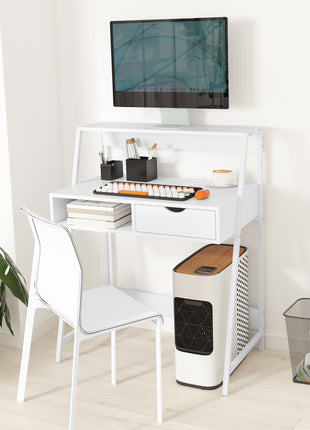 Home Office desk, Computer Desk for Small Spaces, Study Table with Drawer and Storage Shelves, White