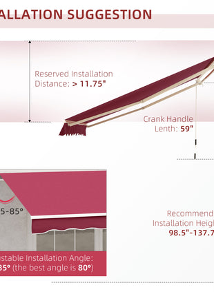 13' x 8' Retractable Awning, Patio Awnings, Sunshade Shelter w/ Manual Crank Handle, UV & Water-Resistant Fabric and Aluminum Frame for Deck, Balcony, Yard, Wine Red