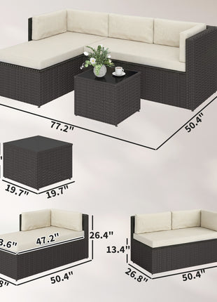 3 Piece Patio Furniture Set, Wicker Outdoor Patio Conversation Furniture Set with Cushions, Glass Top Table, Beige