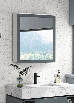 Bathroom Mirror Cabinet, Wall Mounted Medicine Cabinet with Mirror, Double Doors and Adjustable Shelves, White