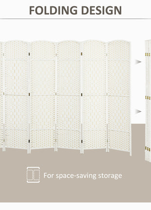Folding Room Divider Screen 6 Panel 6' Tall Privacy Screen Freestanding Wood Partition for Home Office, White