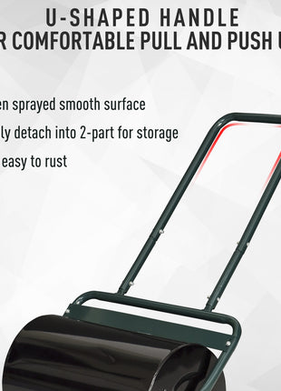 20-Inch Push/Tow Behind Lawn Roller Filled with 10 Gal Water or Sand for Flattening Sod in the Garden, Dark Green